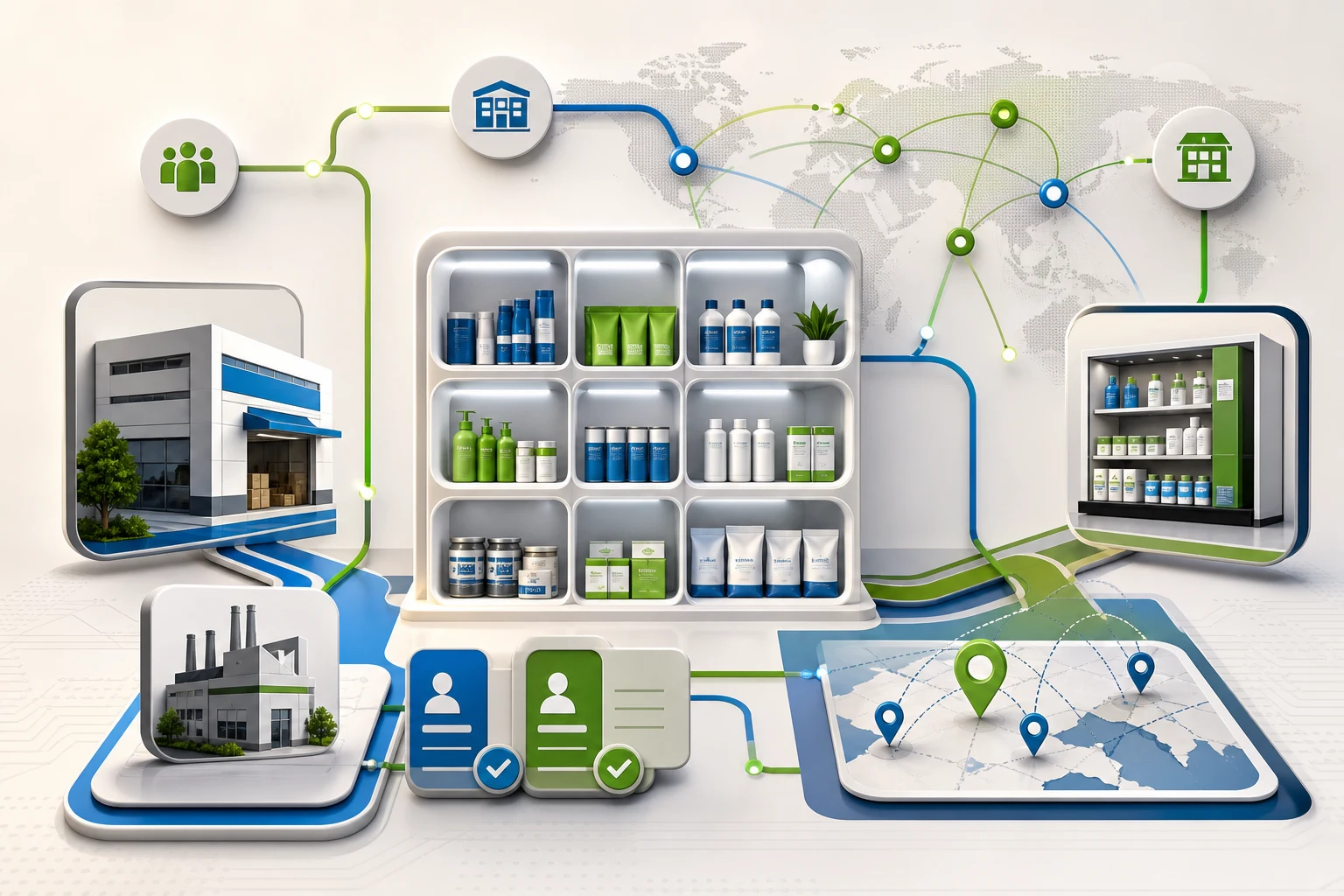 Dealership and agency representation connecting supplier products to market networks