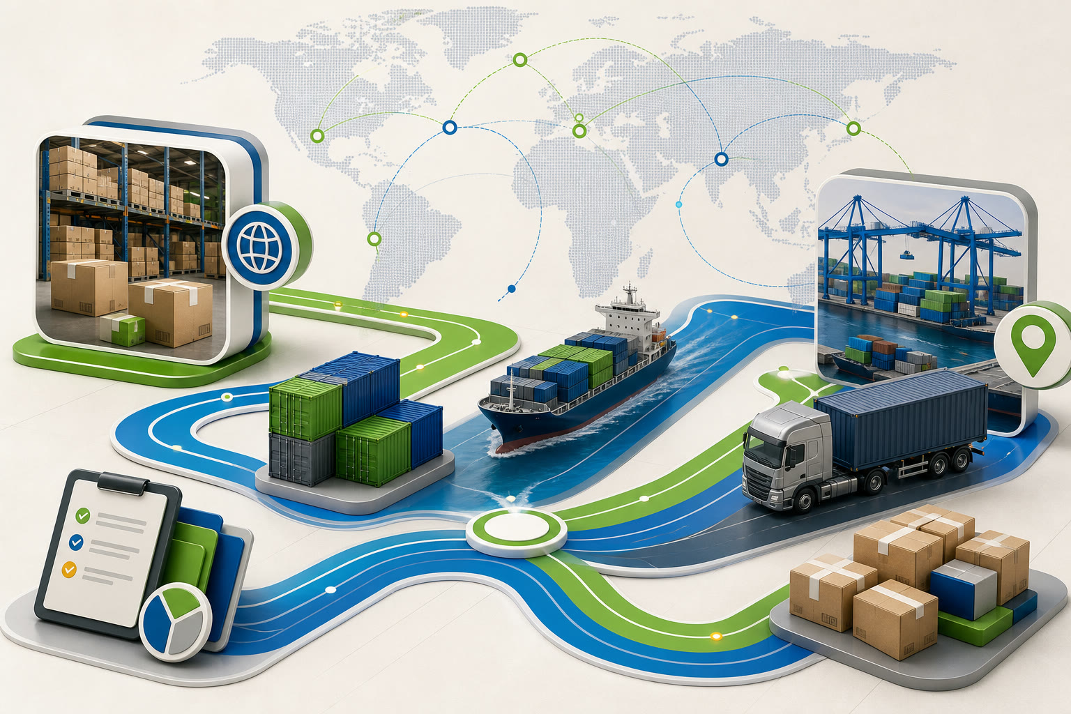 Import export partners coordinating cross-border trade routes